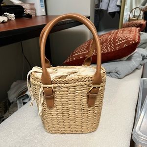 Topshop basket straw bag with cotton lining and leather straps